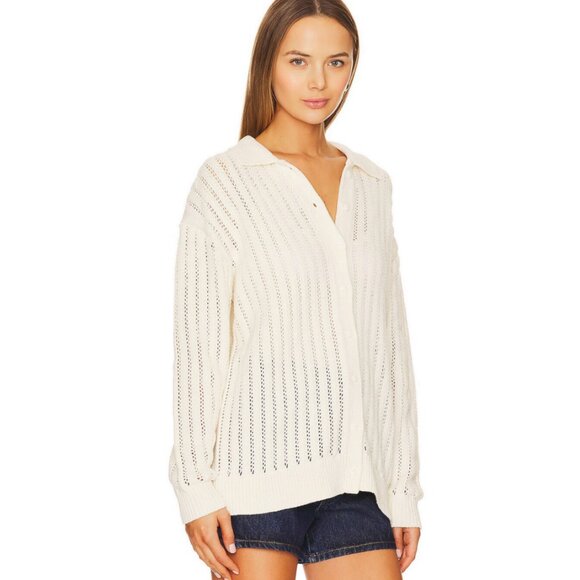 Rag & Bone Adrienne Cotton Pointelle Knit Cardigan Sweater Ivory Size Medium - Picture 3 of 11